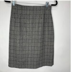 Vintage Black White Glen Plaid Wool Pencil Skirt Sz 6 28" waist